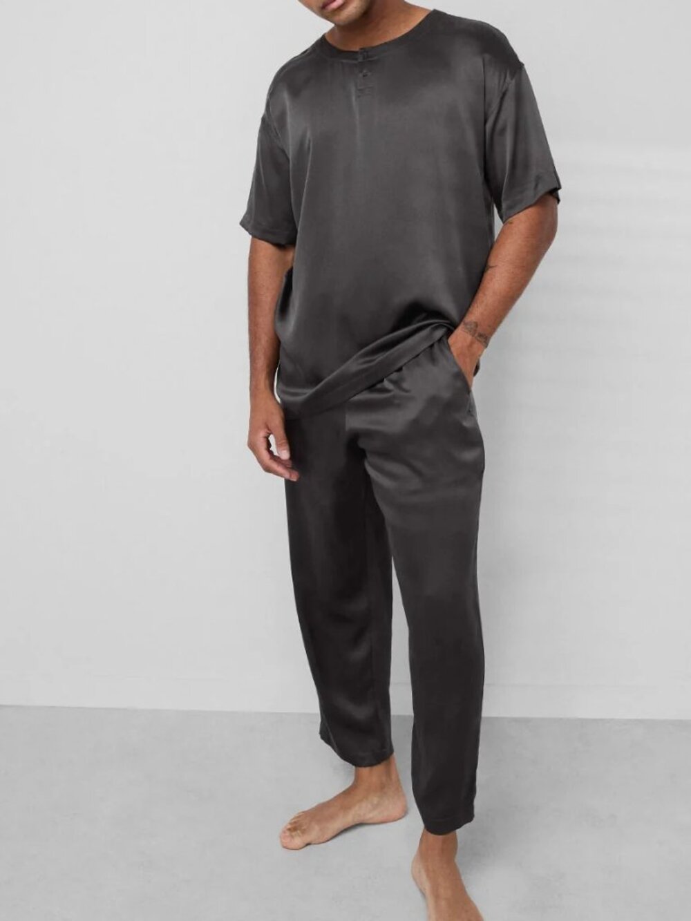 LUNYA Lahgo Washed SILK Set luxury loungewear in Meditative Grey